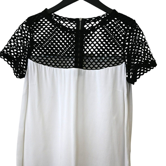 Maje Blouse Size 1 US Small White Back Net Neckline Short Sleeve Top - Picture 2 of 7